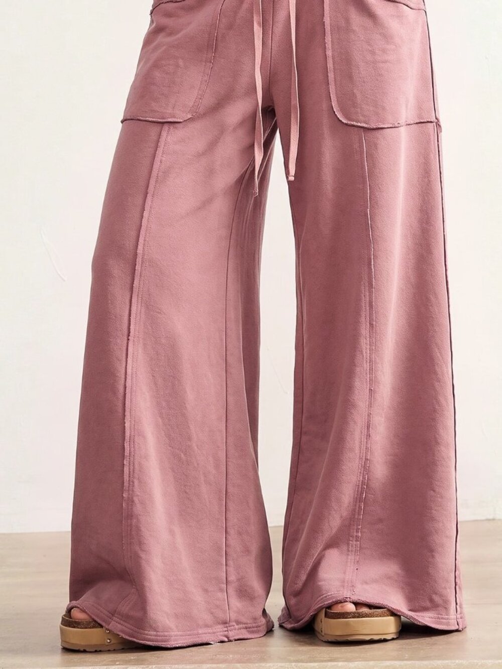 Pink Casual Women's Loose Low Waist Wide Leg Long Pants